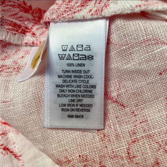 Joie Linen Blouse Coral Red Tropical Print Boatneck Short Sleeve Top Size 1X - Picture 12 of 12